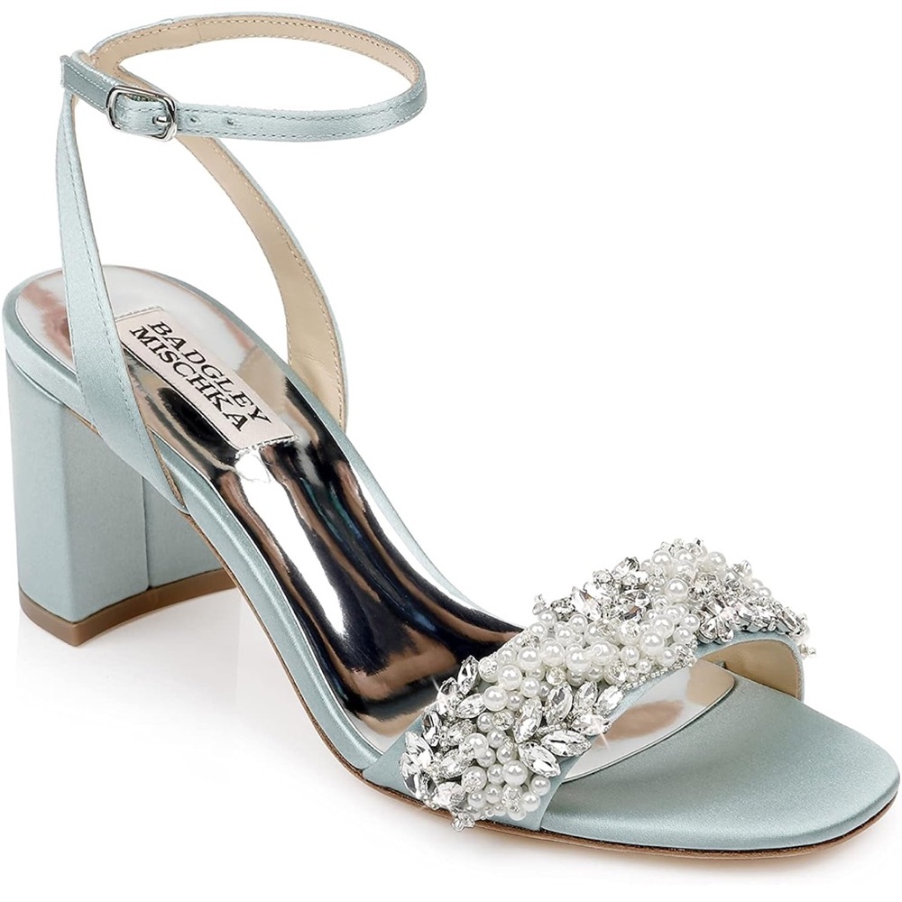 Badgley Mischka Light Blue Embellished Block Heels